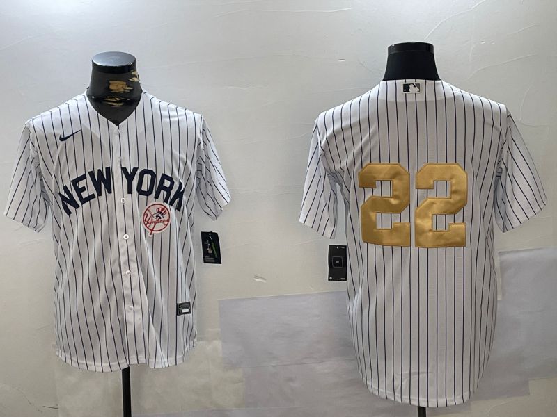 Men New York Yankees #22 No Name White Stripe Fashion Nike 2024 MLB Jersey style 3->new york yankees->MLB Jersey